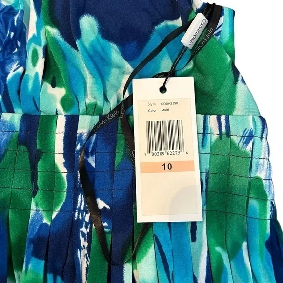 Calvin Klein Multi Colored Watercolor Look Halter Fit and Flare Dress NWT Sz. 10 - Picture 16 of 16